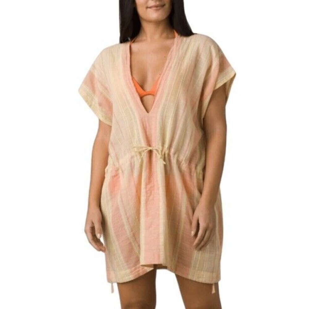 Prana Mantra Bay Tunic Shirt/Cover Up Womens Sz Large Orange Beachy Coastal